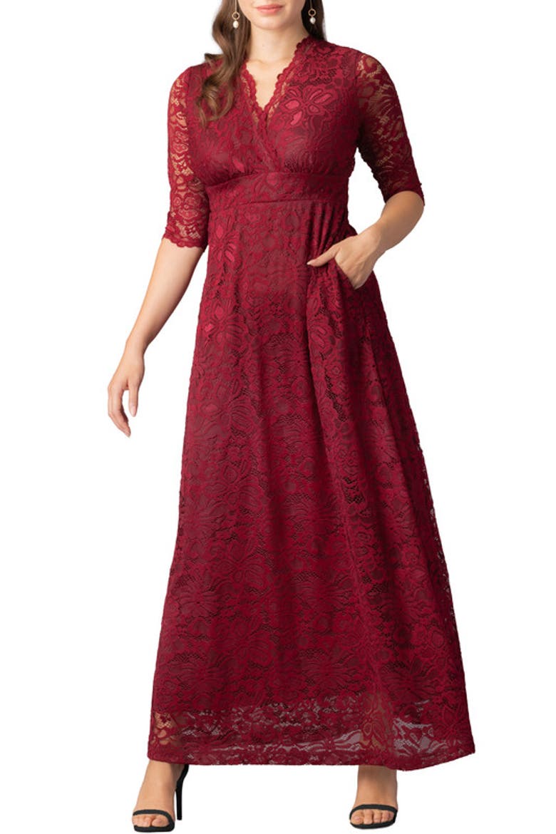 Maria Lace A-Line Evening Gown with Pockets, Main, color, Pinot Noir