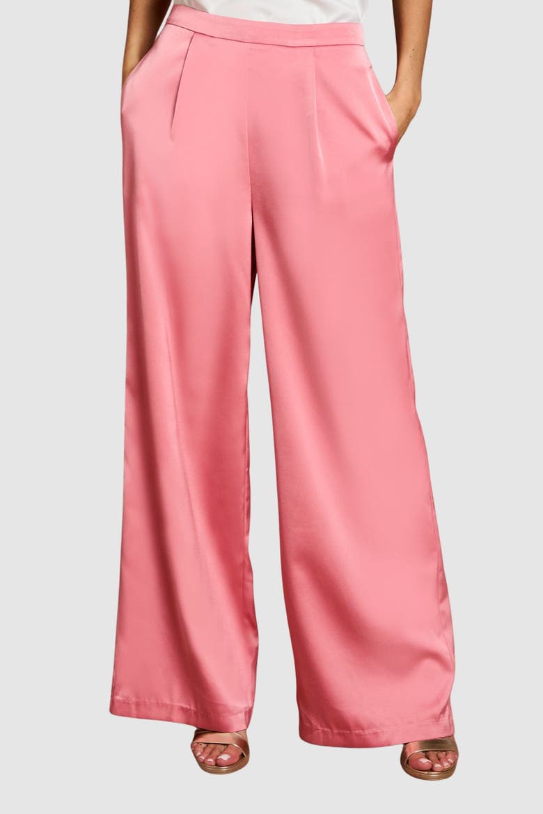 Satin Wide-Leg Flare Trousers, Main, color, Rose