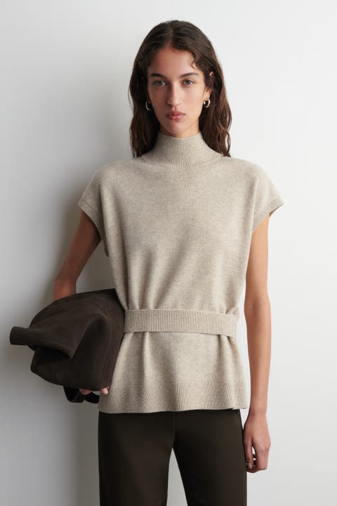 Belt-Detail Mock-Neck Wool Vest