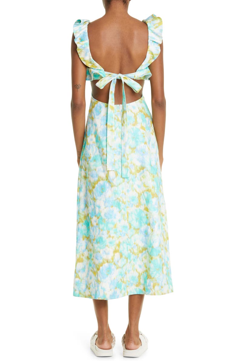 Zimmermann High Tide Frilled Linen Midi Dress, Alternate, color, 