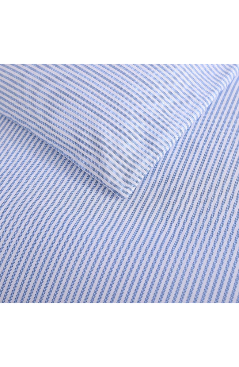 POPPY AND FRITZ Oxford Stripe 200 Thread Count Cotton Percale Sheet Set, Alternate, color, White/ Blue