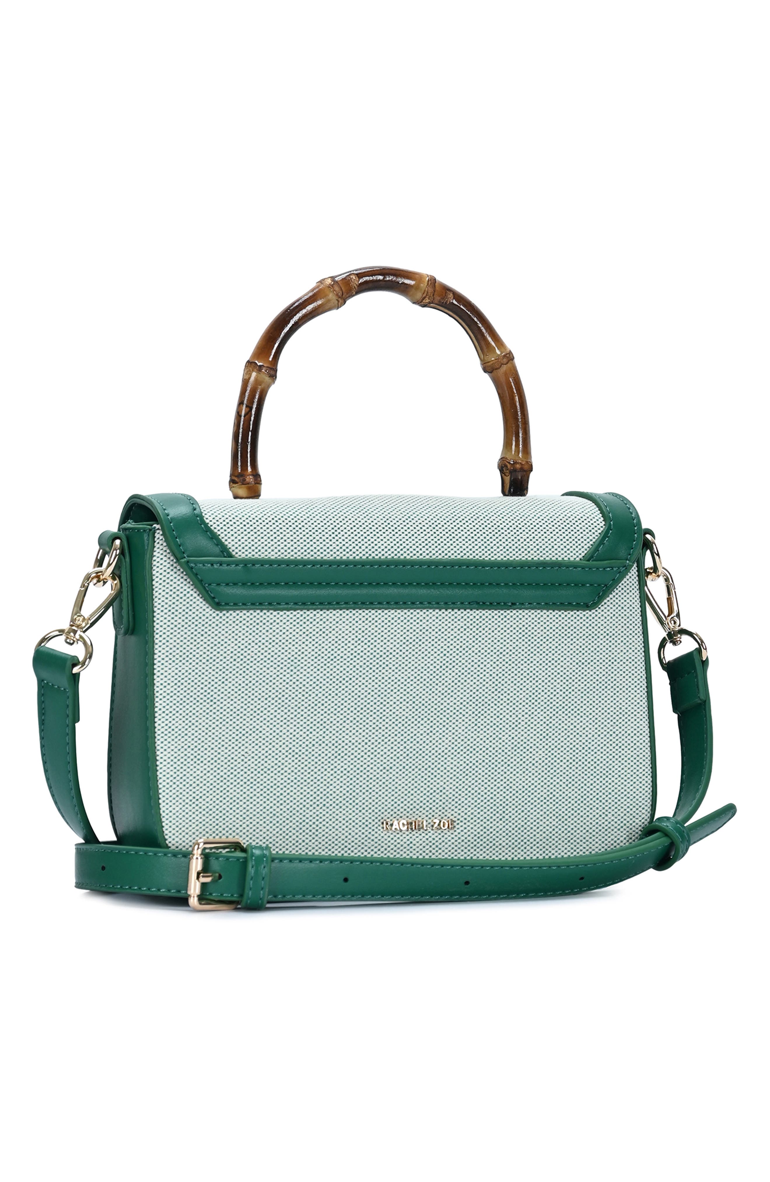 Mini Flap Canvas Bag with Bamboo Handle, Alternate, color, GREEN