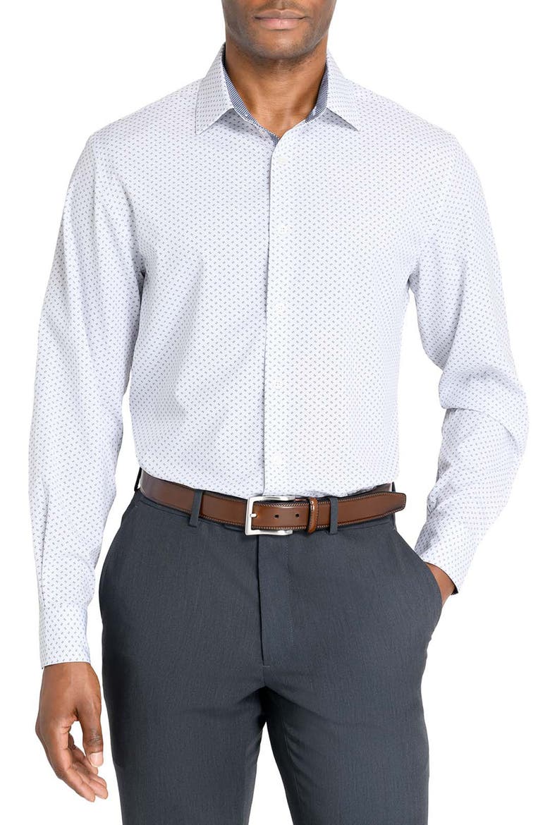 Slim Fit Dash Print Performance Dress Shirt, Main, color, WHITE/ BLACK