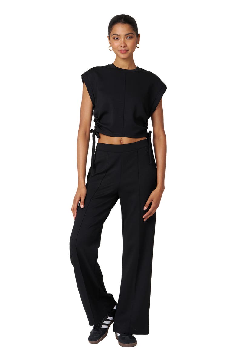 Rebody Active Madison Pintuck Wide Leg Scuba Knit Pant 30", Main, color, Black