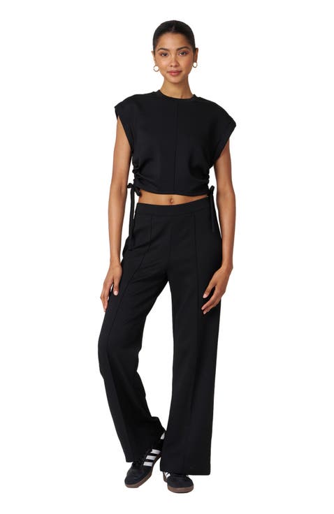 Madison Pintuck Wide Leg Scuba Knit Pant 30"