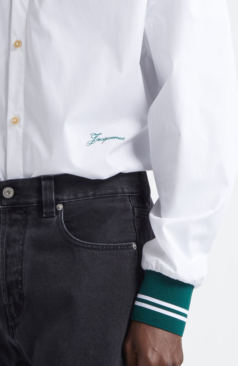 Jacquemus La Chemise Baseball Stretch Cotton Button-Up Shirt, Alternate, color, White