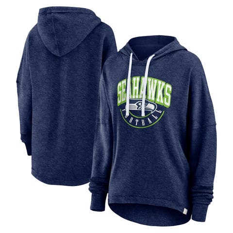 Women's Fanatics Branded Navy Seattle Seahawks Lightewight Modest Crop Lounge Helmet Arch Pullover Hoodie