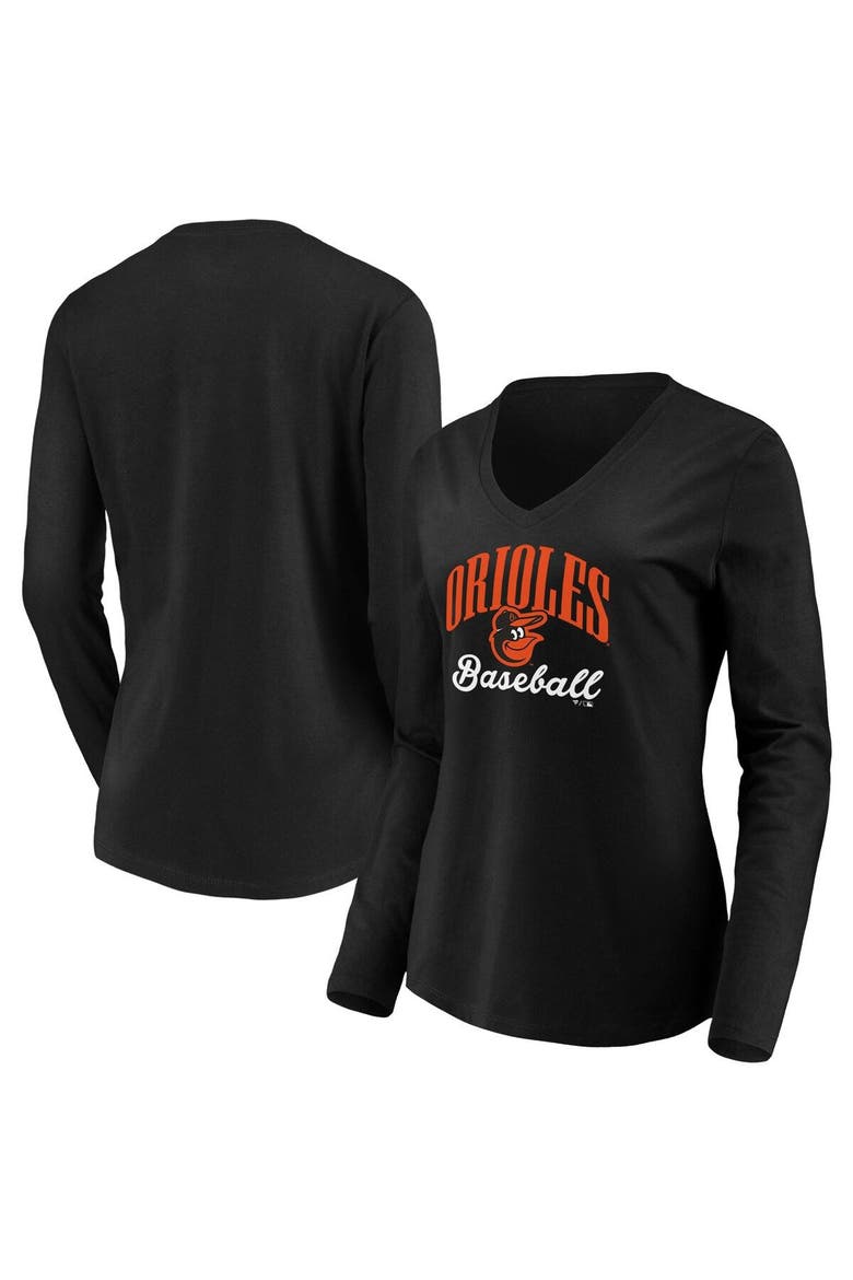 Women's Fanatics Branded Black Baltimore Orioles Victory Script V-Neck Long Sleeve T-Shirt, Main, color, Black