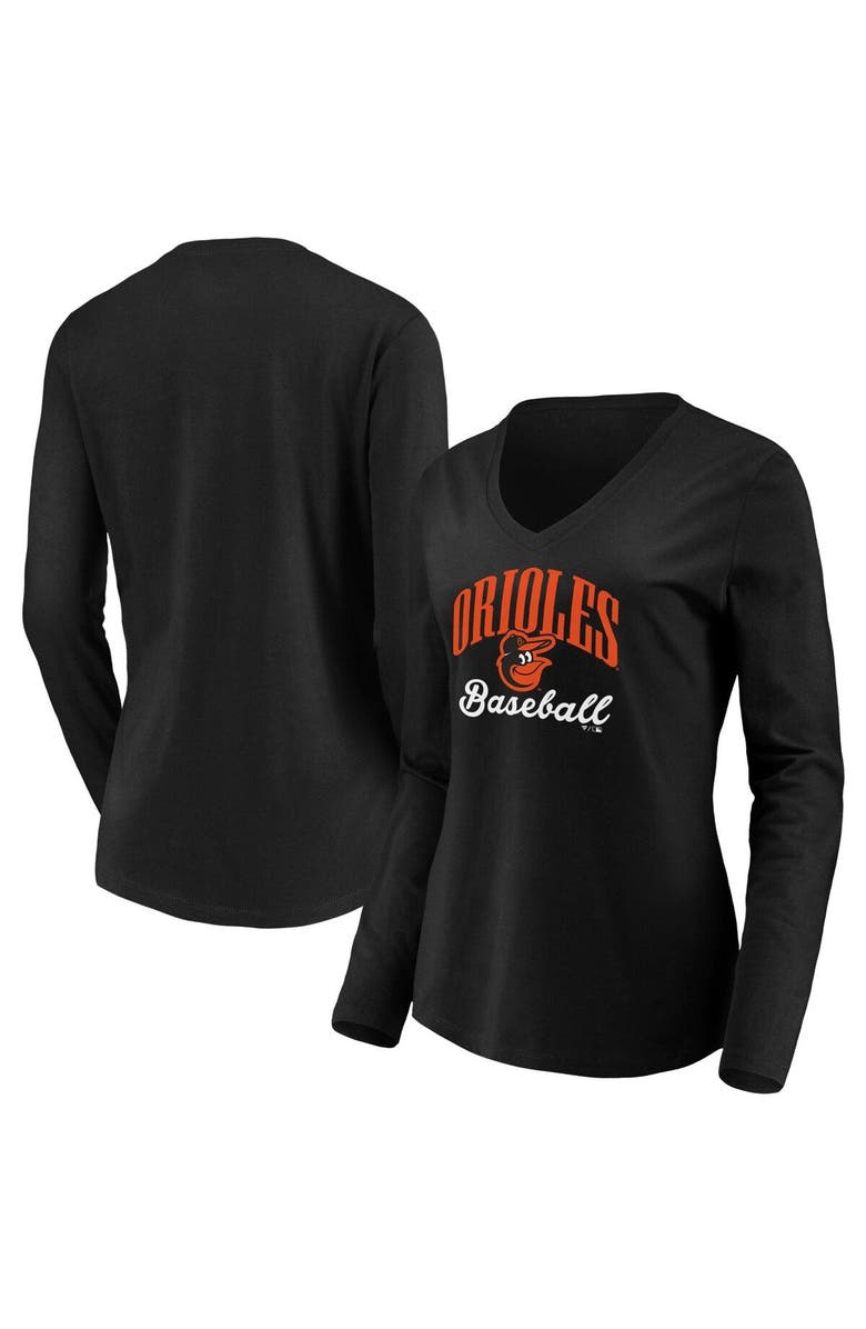 FANATICS Women's Fanatics Branded Black Baltimore Orioles Victory Script V-Neck Long Sleeve T-Shirt, Main, color, 