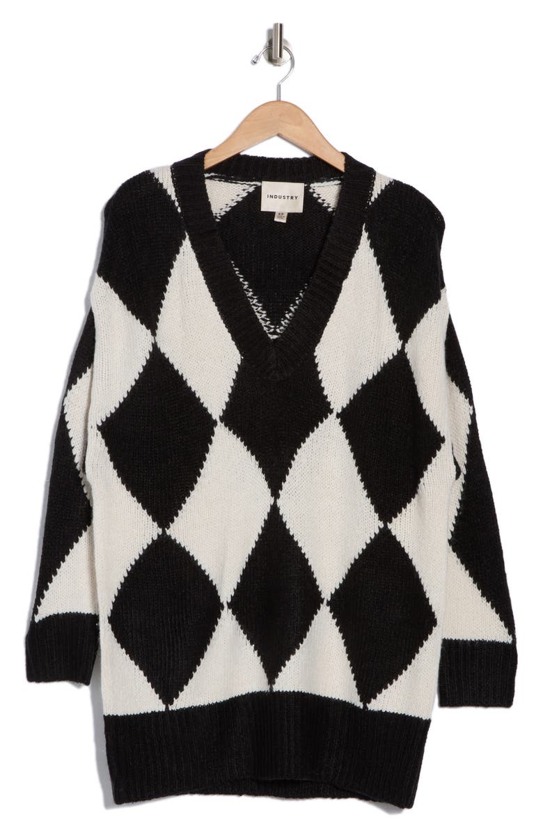 INDUSTRY REPUBLIC CLOTHING Diamond Oversize Sweater, Alternate, color, Black/White