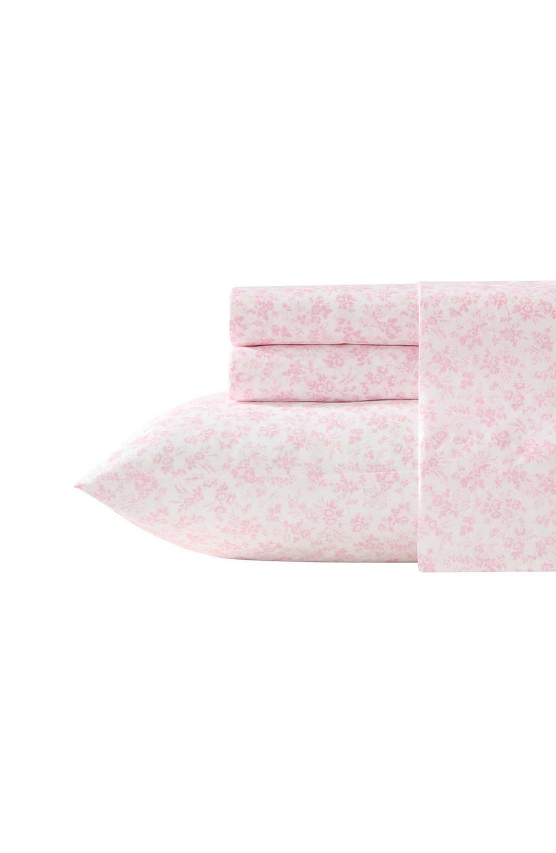Laura Ashley Floral Toile 200 Thread Count Cotton Percale Sheet Set, Main, color, Light Pink