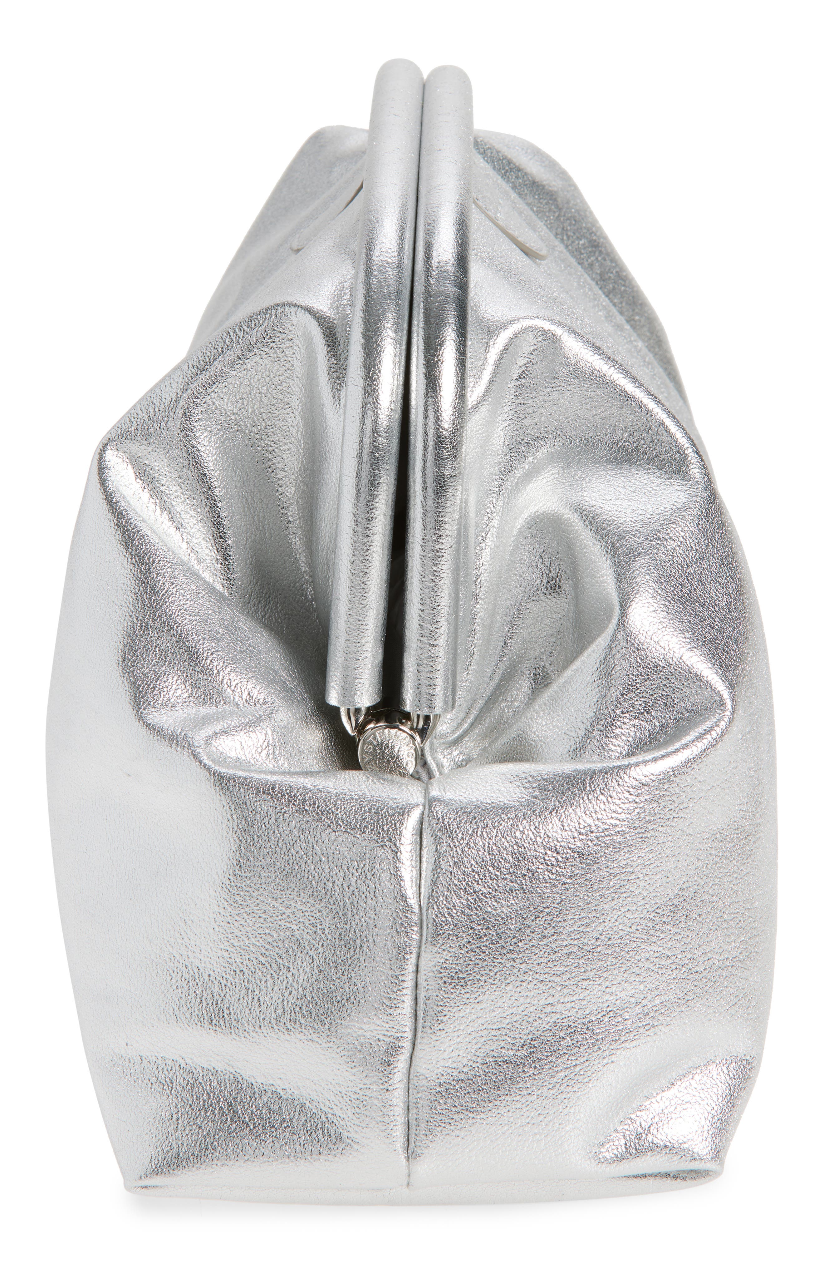 Stella McCartney Falabella Padded Metallic Soft Clutch with Chain, Alternate, color, Silver