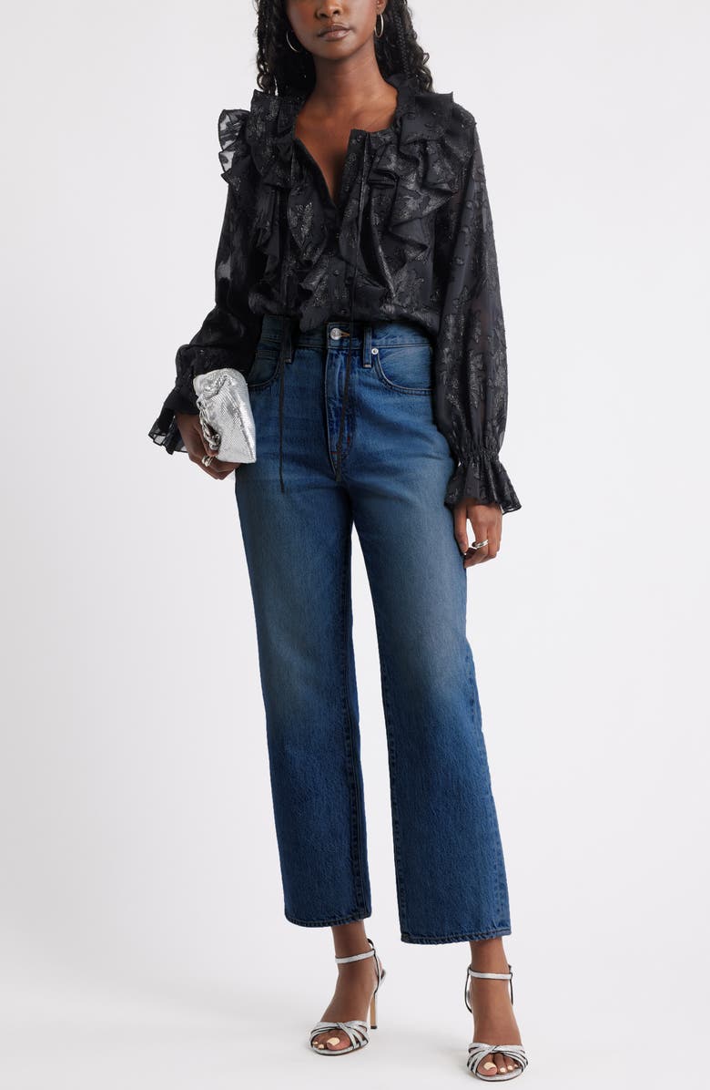 Treasure & Bond Ruffle Neck Chiffon Top, Alternate, color, Black