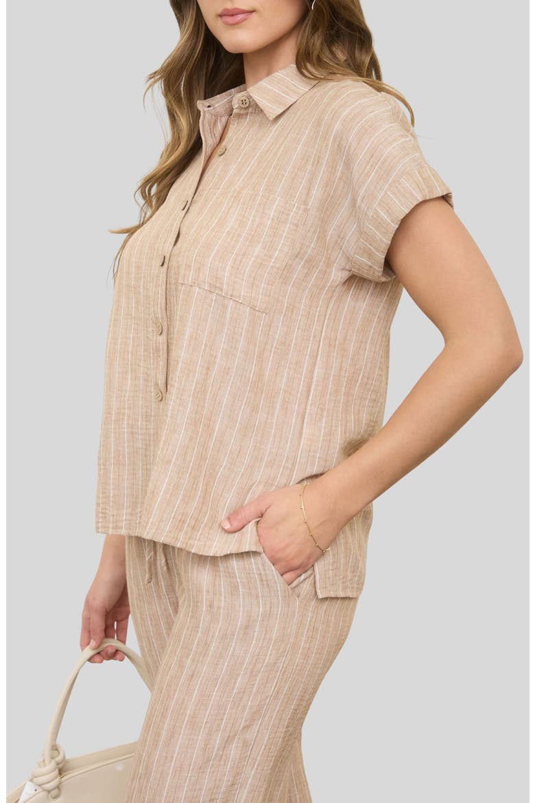Stripe Cotton & Linen Button-Up Shirt, Alternate, color, KHAKI