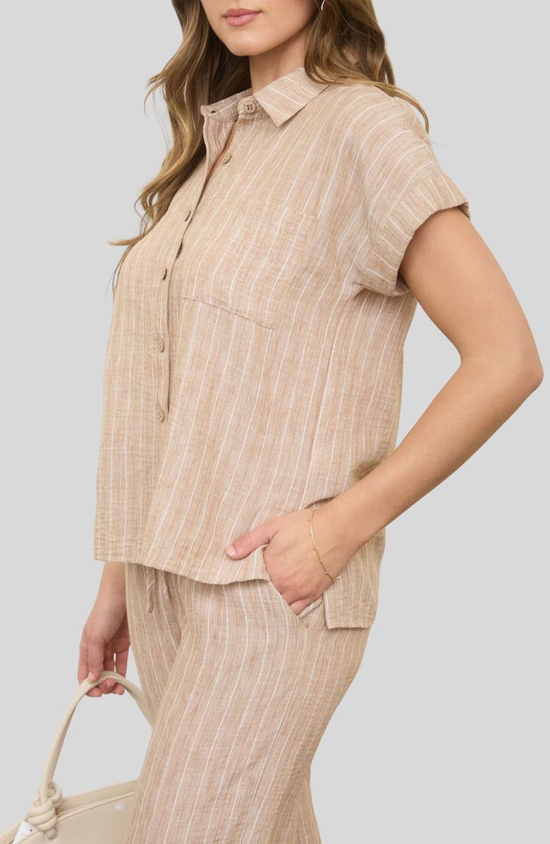 Blu Pepper Stripe Cotton & Linen Button-Up Shirt, Alternate, color, Khaki