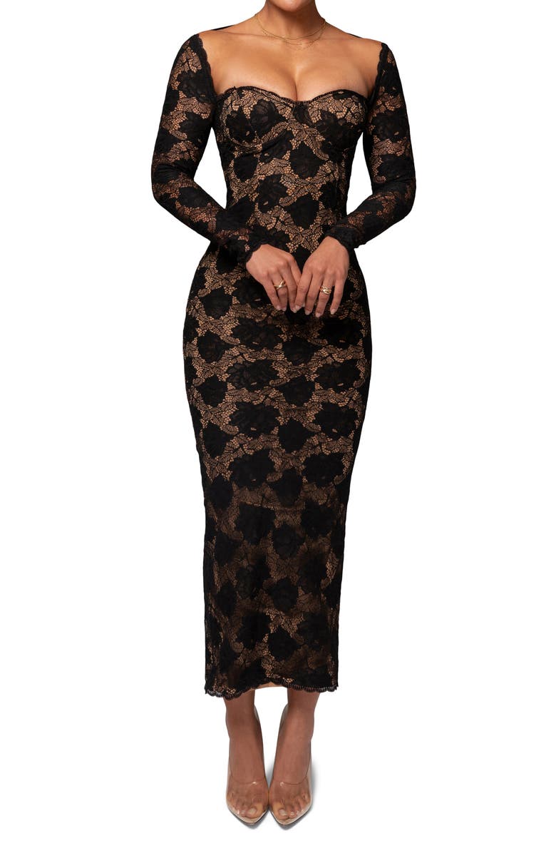 JLUXLABEL Dressmaker Long Sleeve Lace Gown, Main, color, 