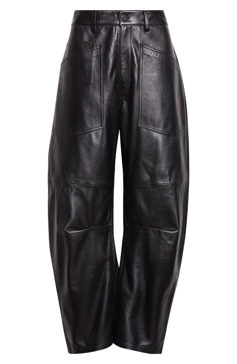 Nili Lotan Shon Barrel Leg Leather Pants, Alternate, color, Black