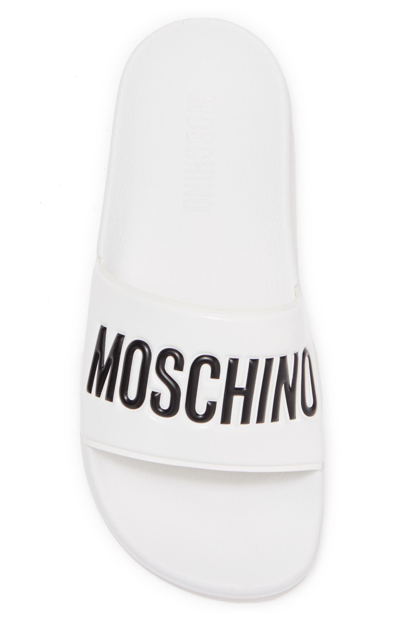 Moschino Logo Slide Sandal, Alternate, color, 