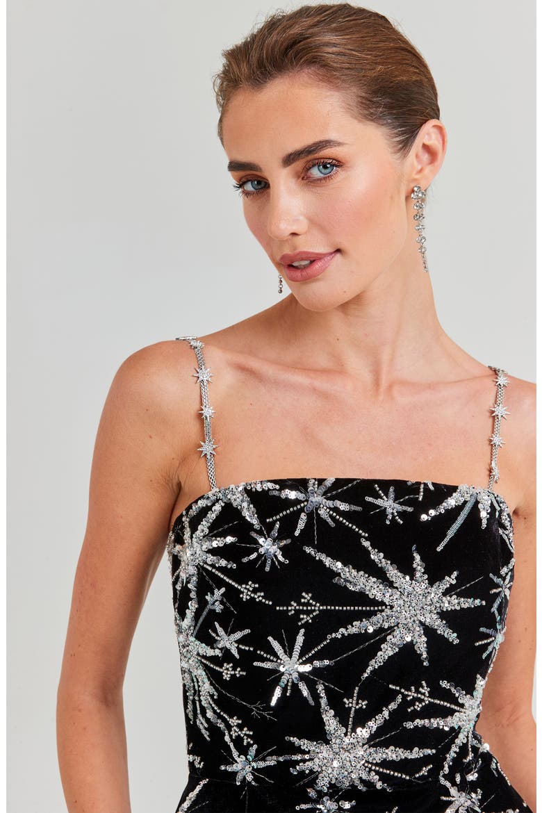 Stella Rhinestone Star Print Cocktail Minidress, Alternate, color, BLACK