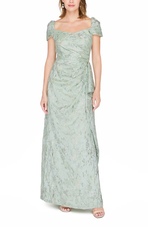 Blossom Cascade Embroidered Pleated Gown