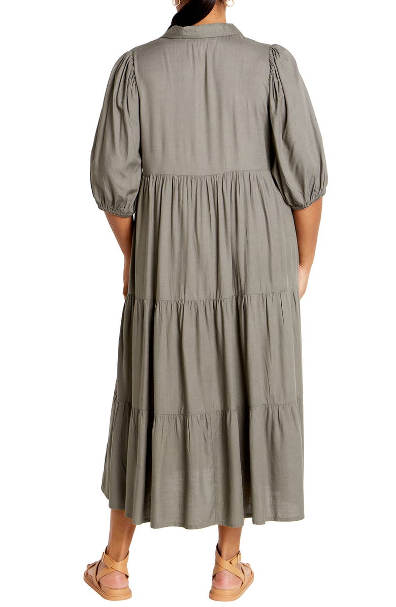 City Chic Tiered Midi Shirtdress, Alternate, color, 