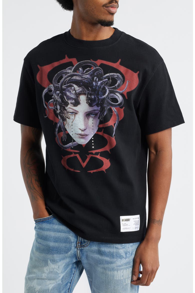 Medusa Cries Oversize Crystal Embellished Graphic T-Shirt, Main, color, VINTAGE BLACK