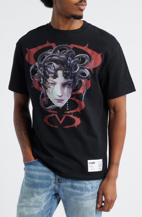 Medusa Cries Oversize Crystal Embellished Graphic T-Shirt