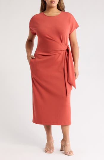 Nordstrom Tie Waist Midi Dress In Rust Spice