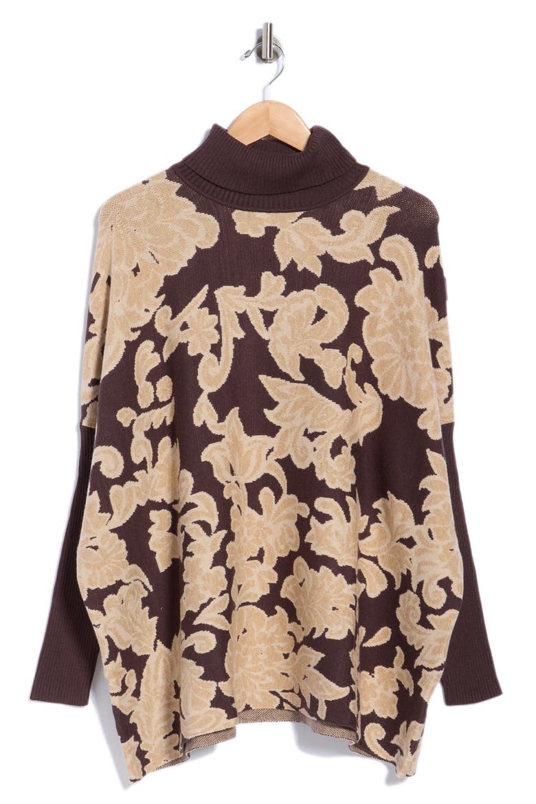 Turtleneck Poncho Sweater, Main, color, PAISLEY CHOC