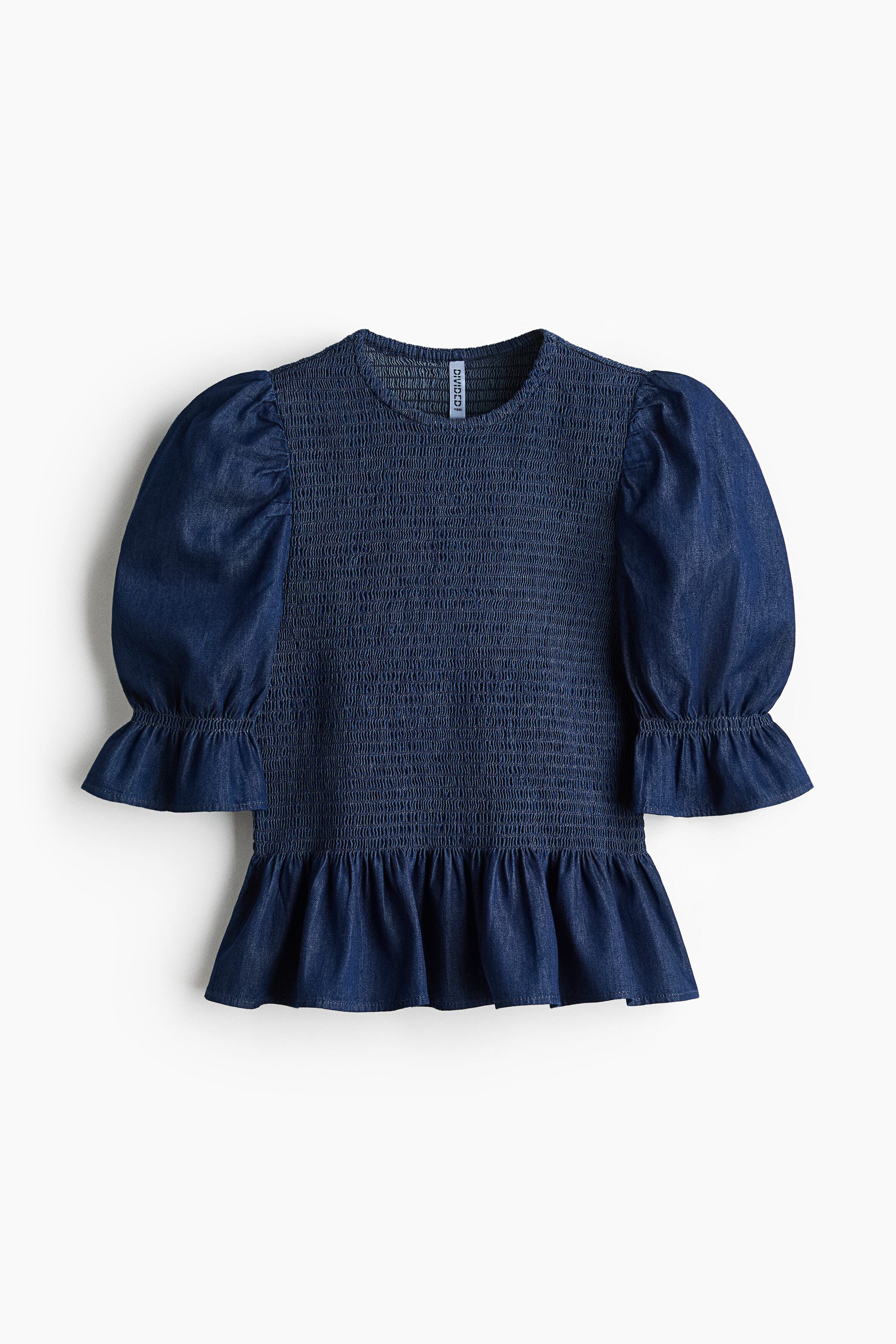 Smocked Denim Blouse - image 3