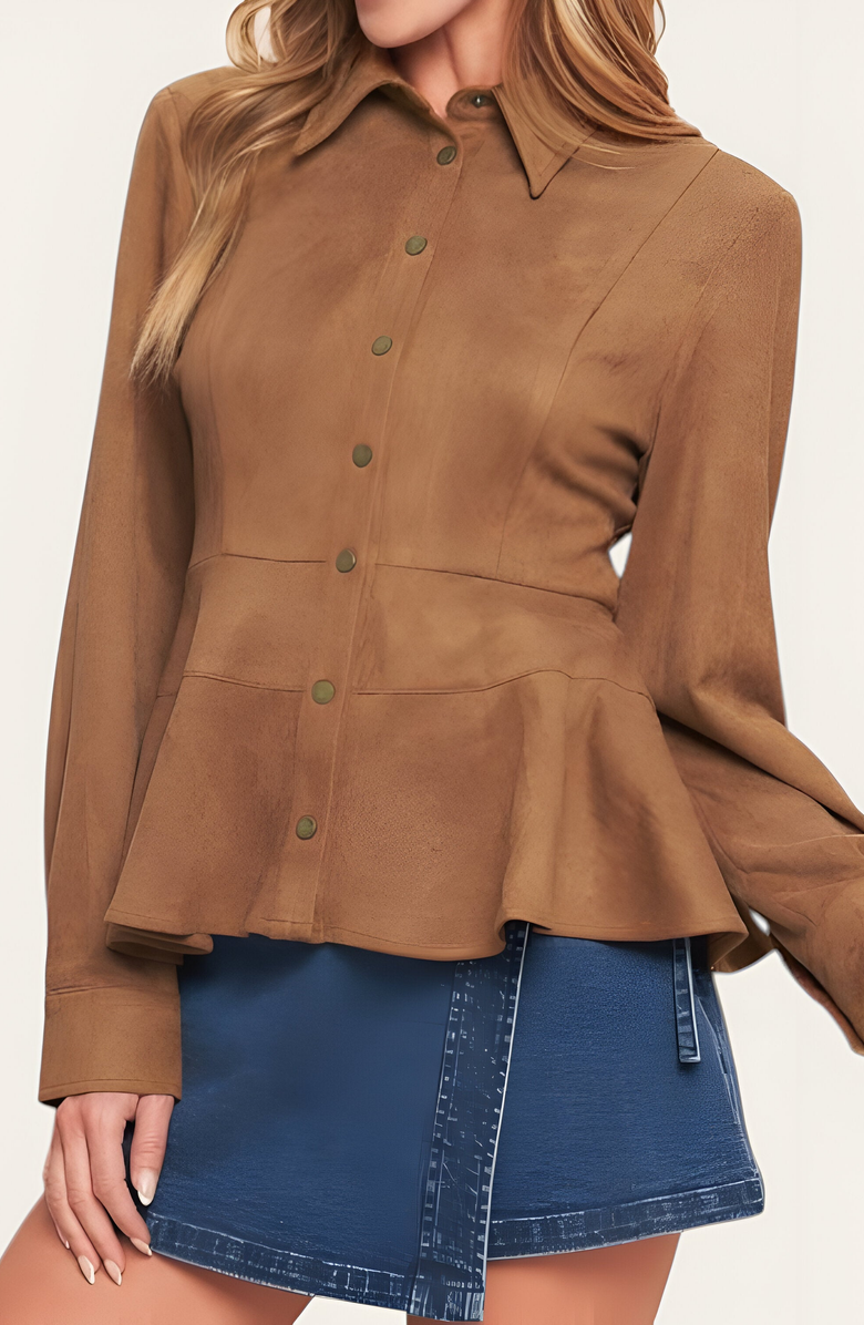 Modenaire Peplum Snap Front Shirt Jacket, Alternate, color,