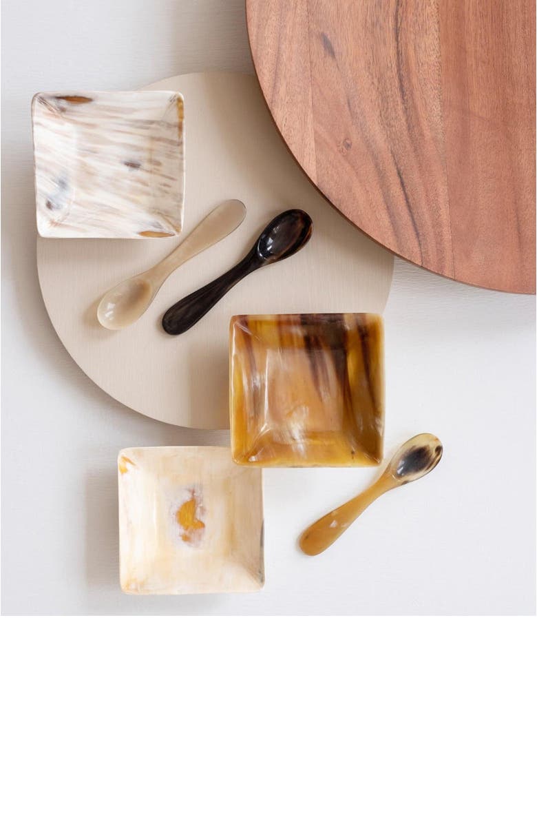 Maadili Collective Horn Spice Bowl with Spoon, Alternate, color, Brown