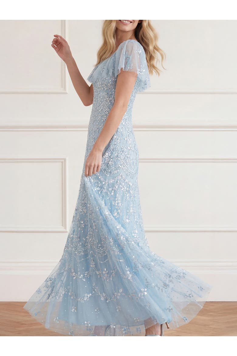 Freya V-Neck Gown, Alternate, color, Aqua