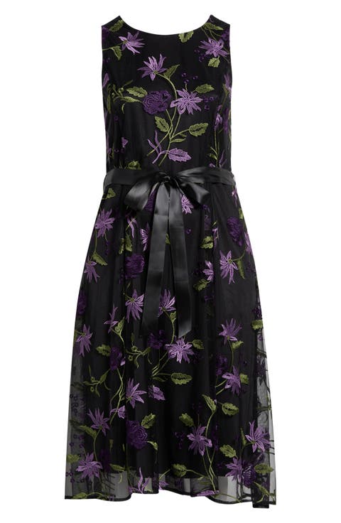 Floral Embroidered Sleeveless Midi Dress