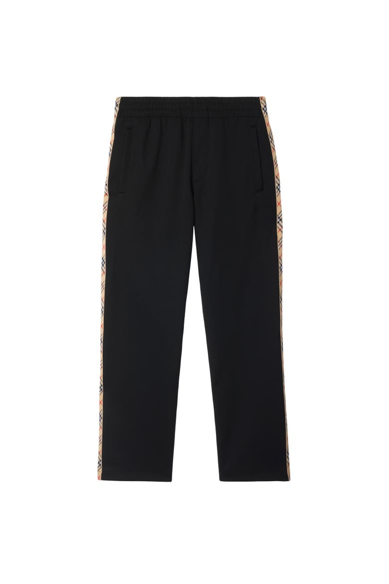 Check Trim Cotton Blend Track Pants, Alternate, color, Black