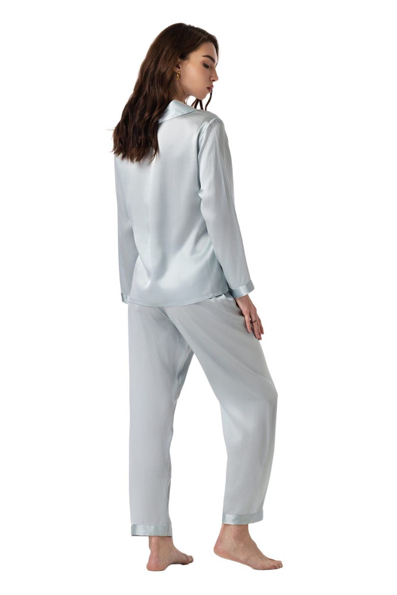 Silk Button Up Collared Women's Pajama Set, Alternate, color, Light Blue