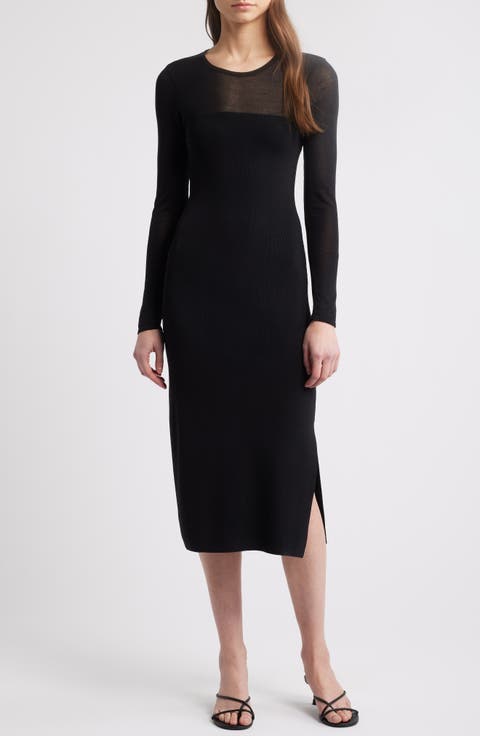 Luz Sheer Yoke & Long Sleeve Midi Dress
