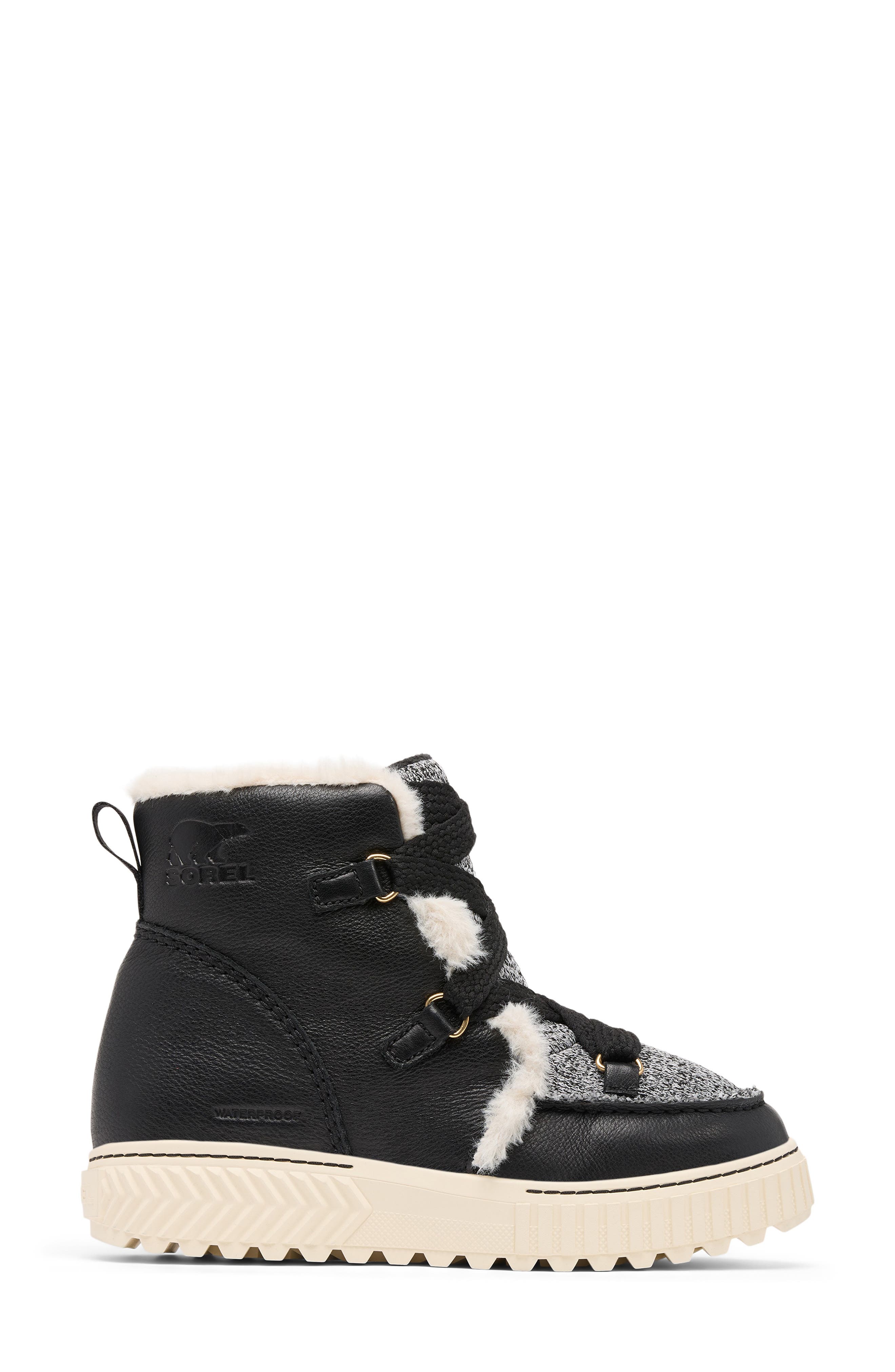 SOREL One Ave<sup
™</sup
 Alpine Faux Fur Trim Waterproof Boot, Alternate, color, Black/ Chalk