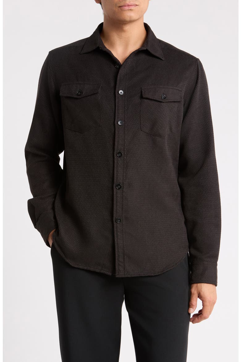 Chevron Button-Up Shirt, Main, color, BLACK