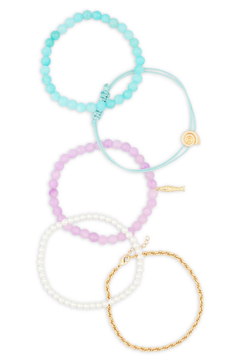 Set of 5 Beaded Sea Life Bracelets, Alternate, color, PURPLE MULTI- GOLD