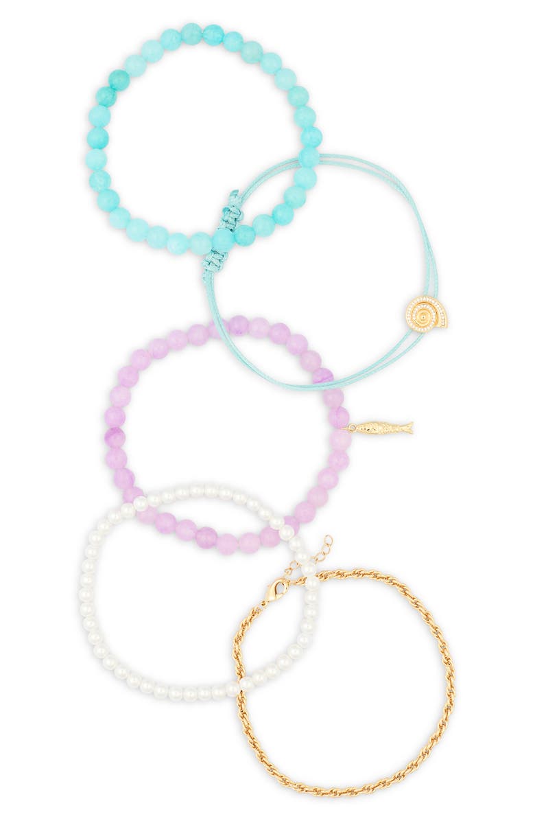 Leith Set of 5 Beaded Sea Life Bracelets, Alternate, color, Purple Multi- Gold
