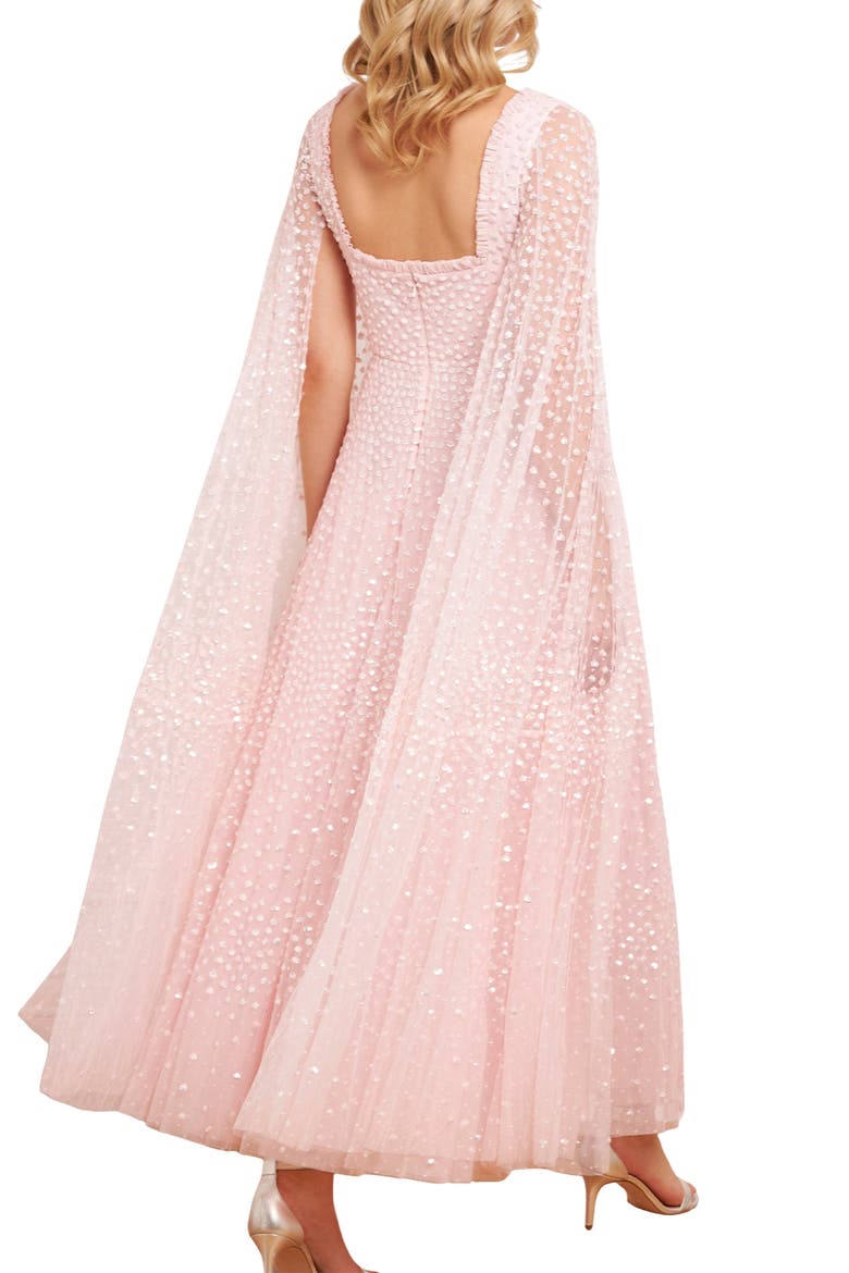 Scatter Dot Cape Sleeve Ankle Gown, Alternate, color, Dusk Pink