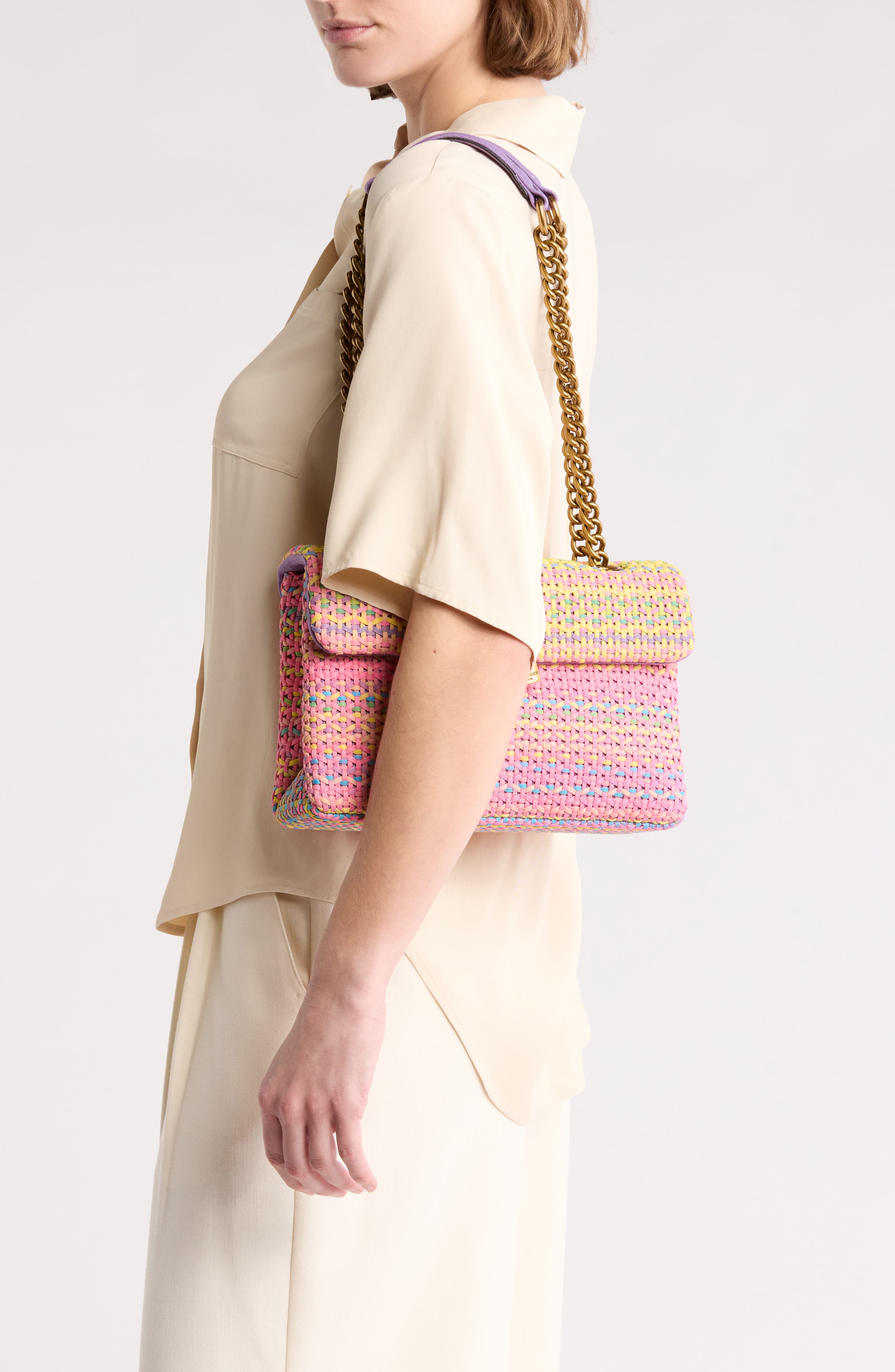 Kurt Geiger London Woven Brixton Convertible Shoulder Bag, Alternate, color, Pink Multi