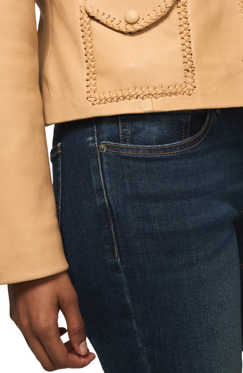Lucky Brand Festival Braided Seamed Leather Jacket, Alternate, color, Tan