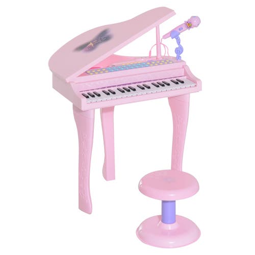 Qaba 37-Key Kids Piano Keyboard with Microphone, Stool, Built-in Songs in Pink  product