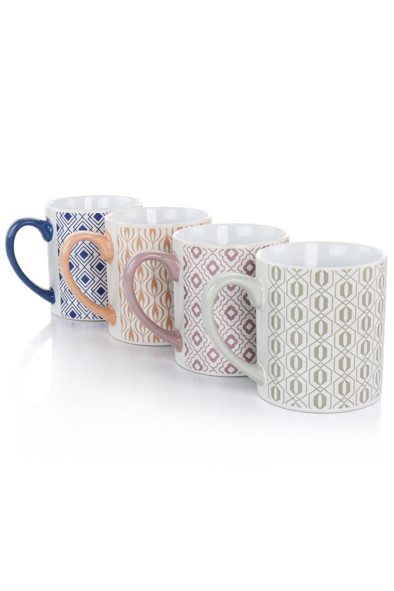 Bliss 4 Piece 20oz Can Shaped Stoneware Mug Set, Alternate, color, Blue