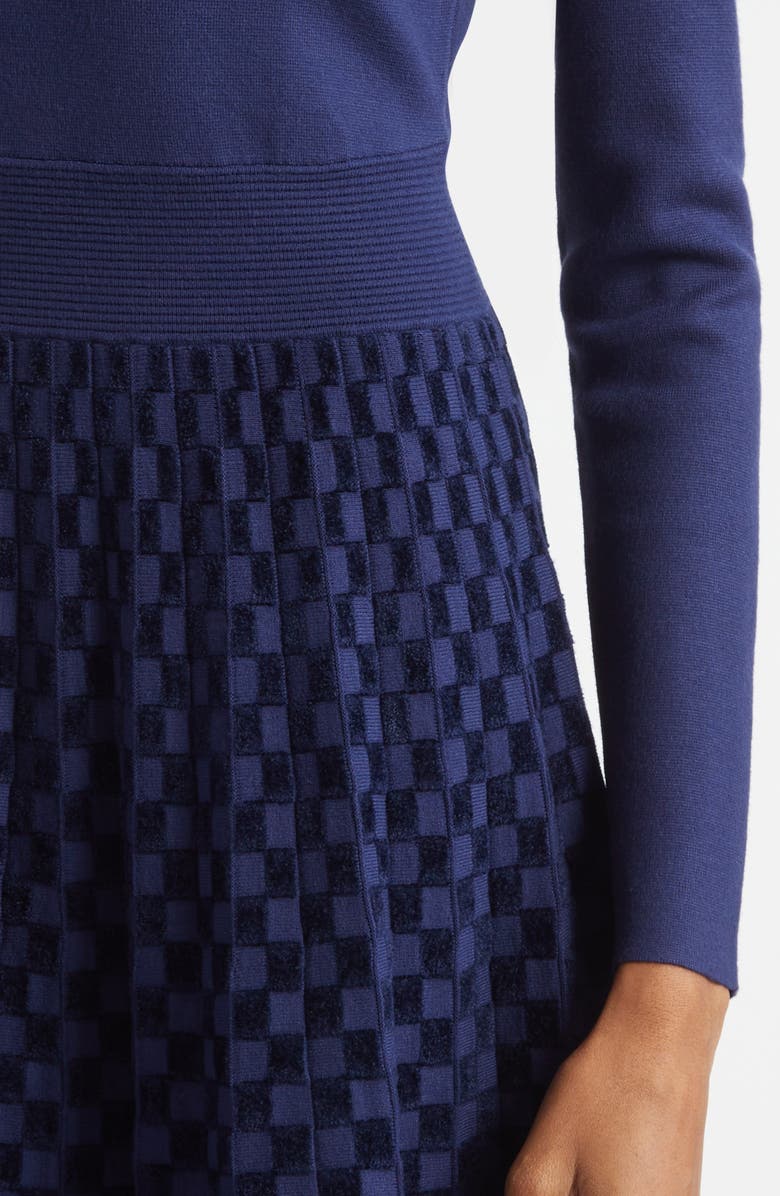 Emporio Armani Velvet Check Long Sleeve Sweater Dress, Alternate, color, Solid Dark Blue
