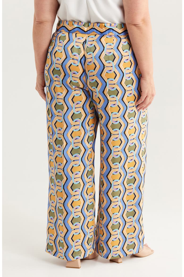 Geo Print Satin Wide Leg Pants, Alternate, color, BLUE CHAINS