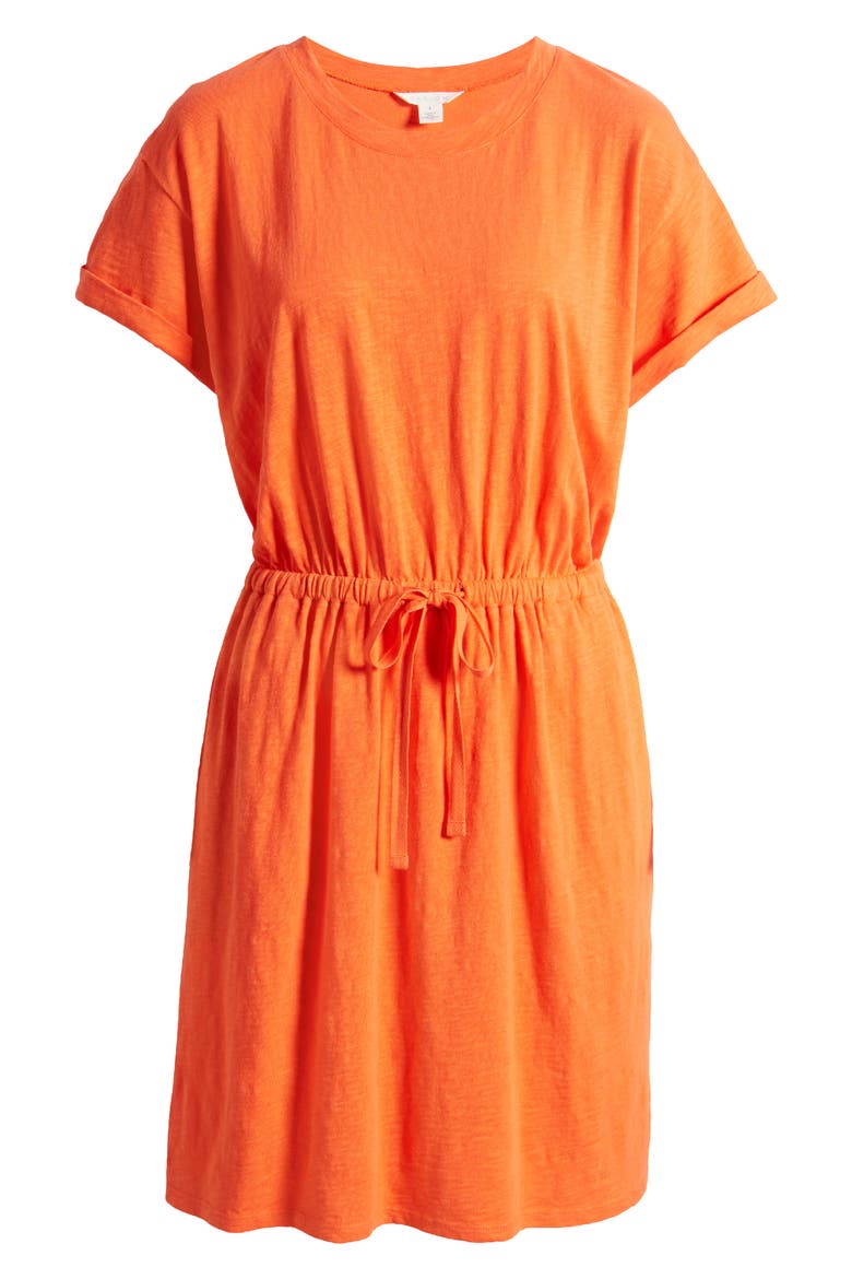Drawstring Waist Organic Cotton T-Shirt Dress, Alternate, color, RED GRENADINE