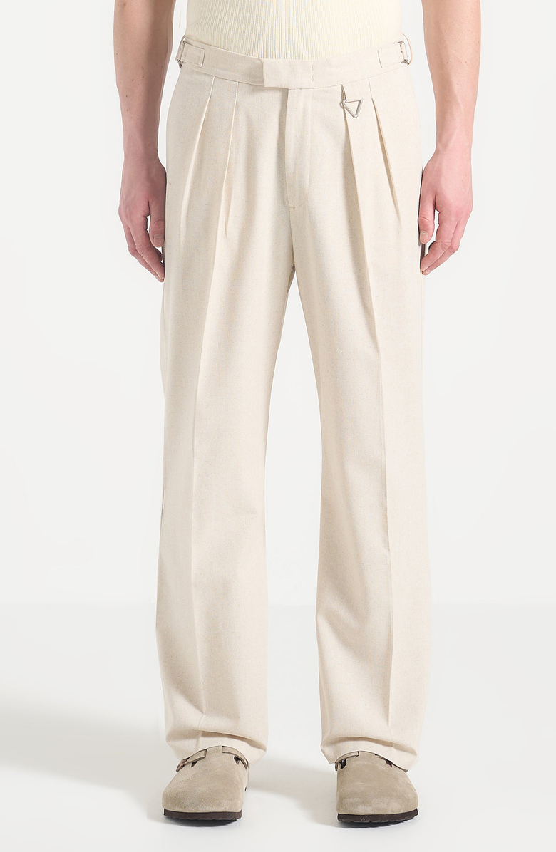 Manière De Voir Pierre Relaxed Fit Linen Pleated Tailored Trousers, Alternate, color, Natural